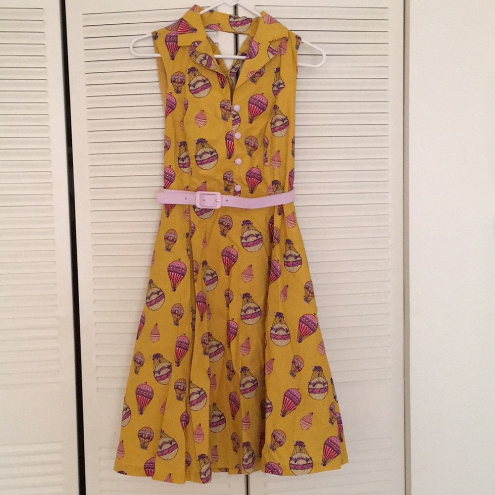 Modcloth yellow balloon print retro dress nwt
